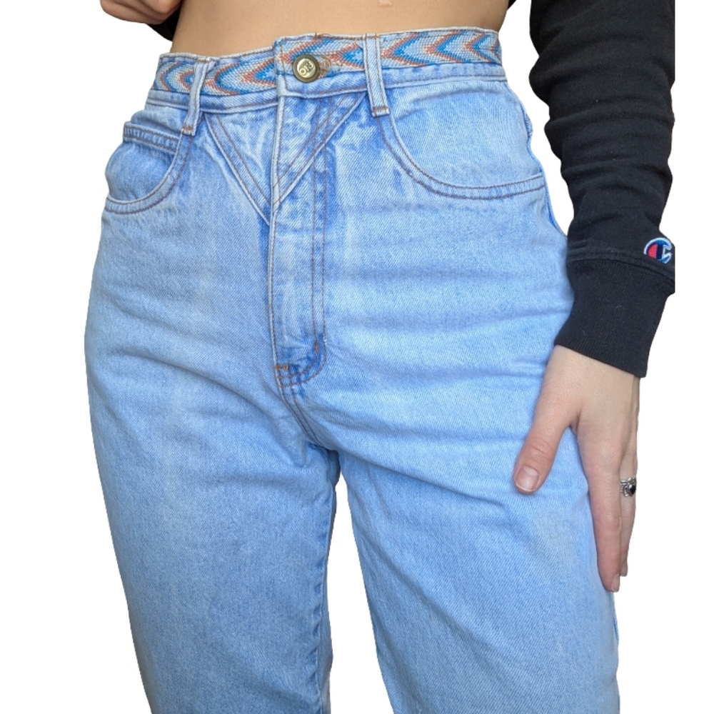 Vintage Rio Southwestern High Waisted Jeans With Embroidered Waist Size 26